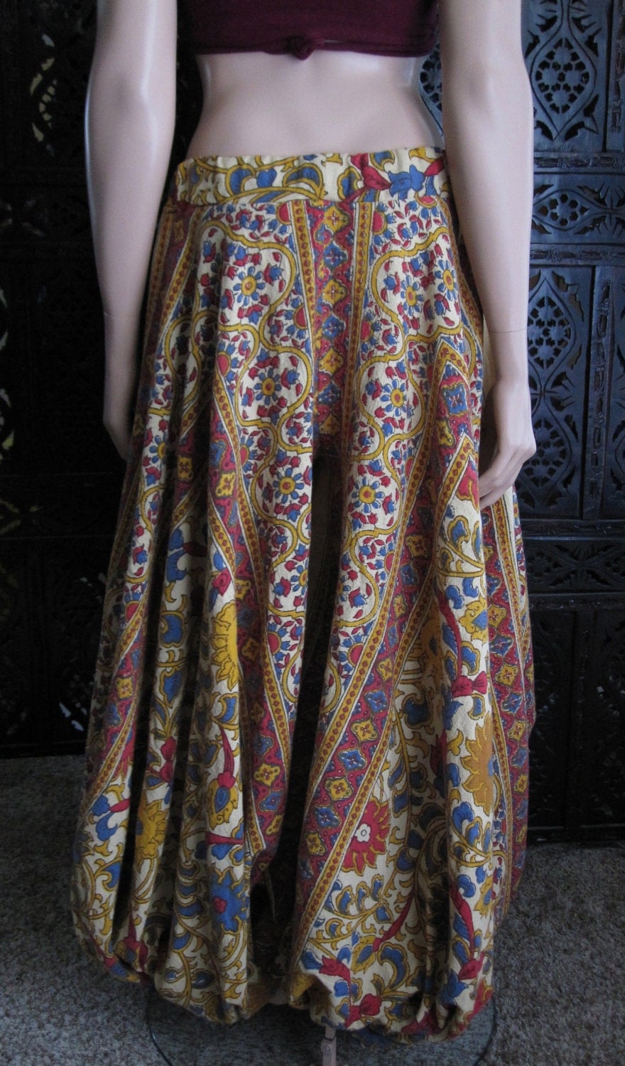 Yellow Sunflower Indian Block Print Luxury Harem Pants