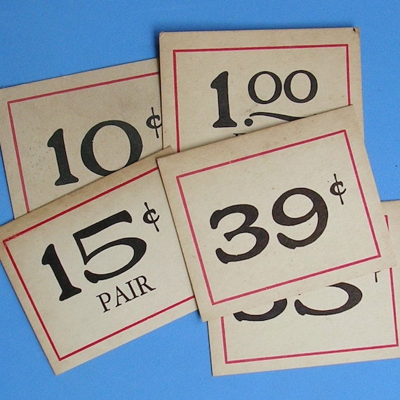 5 Antique Vintage Price Tags General Store Price Tags Price