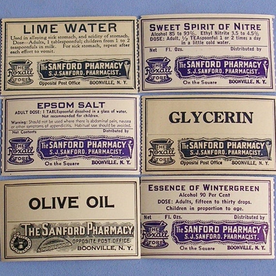 6 Antique Vintage Spice Labels Pharmacy Labels by timepassages