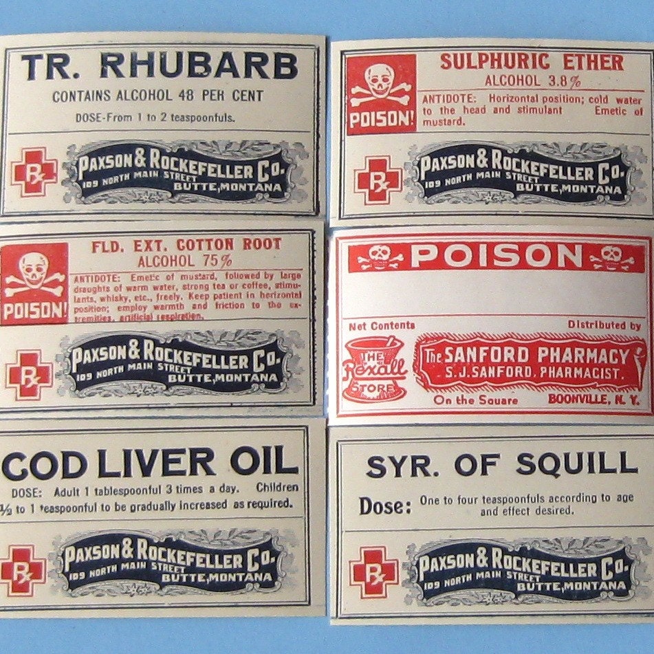 6 Antique Vintage Pharmacy Labels Medical Labels by timepassages