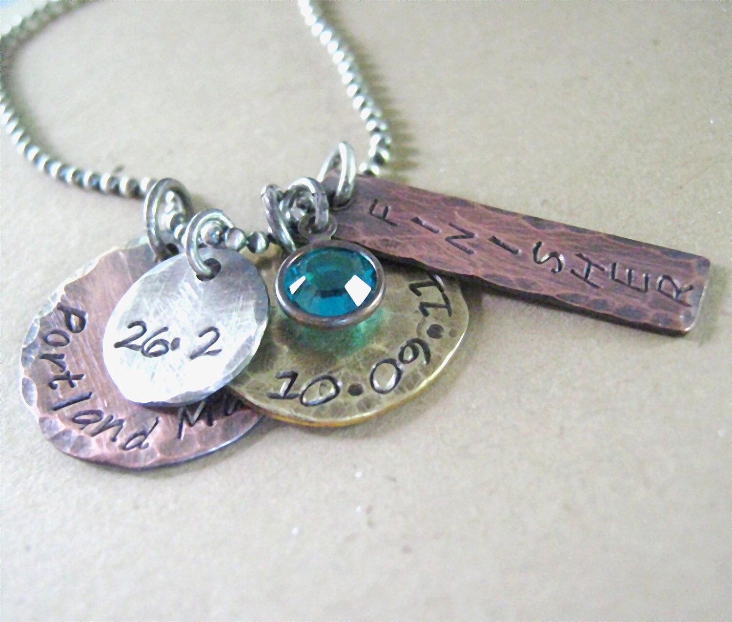 Marathon Necklace Personalized Keepsake Necklace Rustic