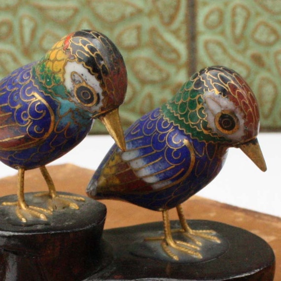 Vintage Chinese Cloisonne Bird Figurines