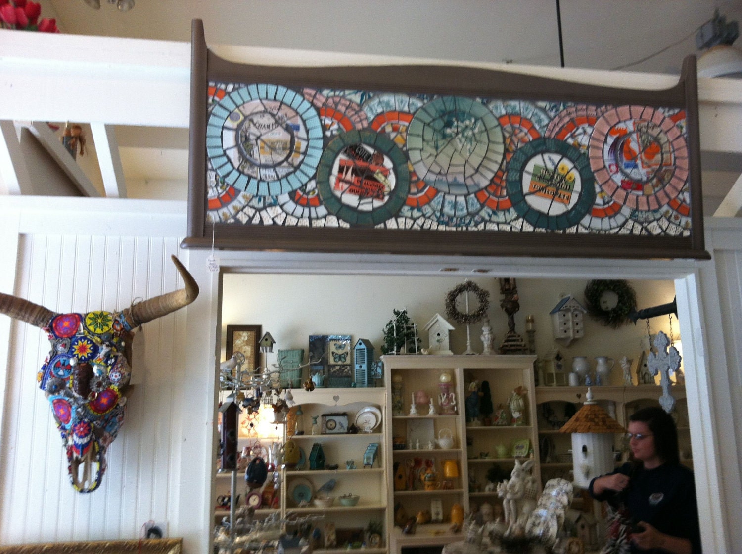 Mosaic Headboard Art Sign OOAK Vintage French Theme