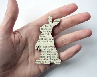 Alice in Wonderland - Rabbit brooch. Classic book brooches made with original pages.