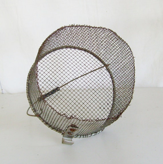 Antique wire farm basket egg carrier with hook