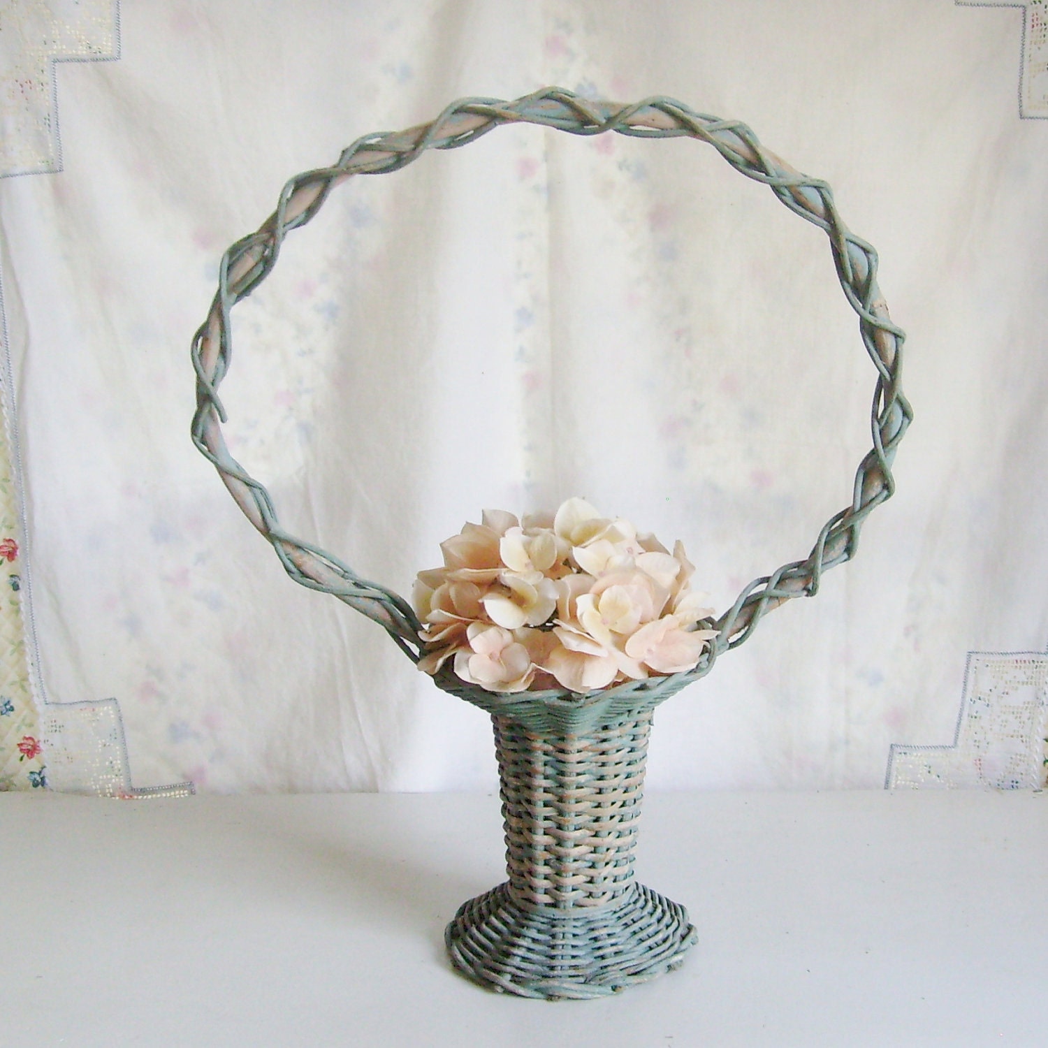 Items similar to Antique wicker funeral basket painted mint or sage