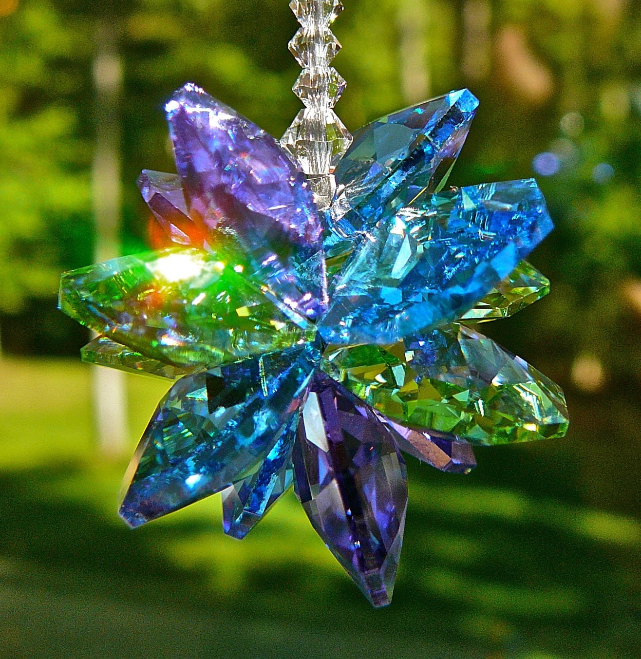Swarovski Crystal Cluster Suncatcher in Purple Blue and Green