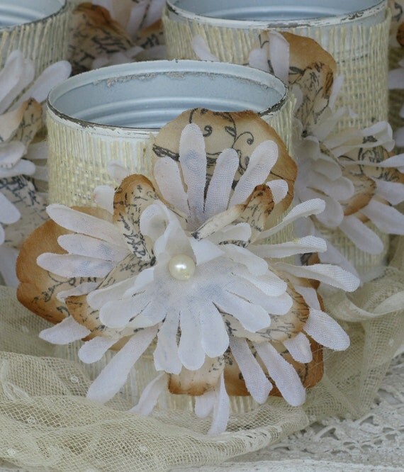Rustic Wedding Chic Flower Vase Tin Can Wrapped in Burlap Set