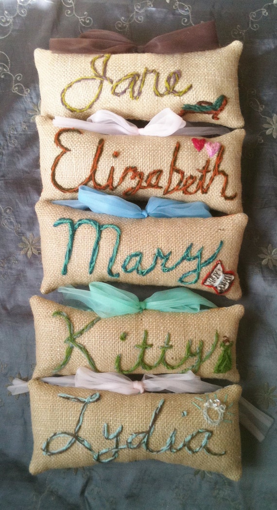 Items similar to Freehand Embroidered Name Mini Pillow Made To Order on