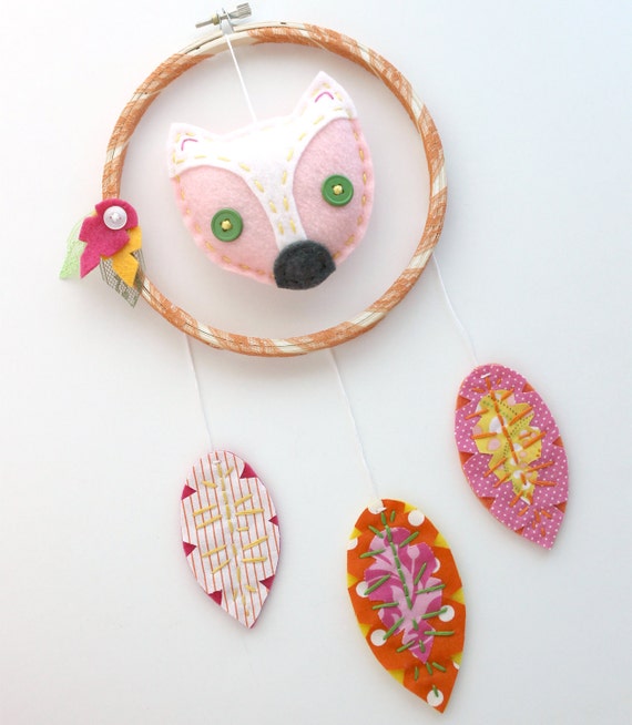 Fox Dreamcatcher Wall Hanging Plush Felt Feathers Hand