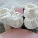 White Crocheted Baby Booties with Love Knot Ruffle for Newborn to Three Month Old Baby Girl or Baby Boy for Christening/Blessing/Baptism