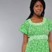 Vintage 1970's Empire Waist Dress .. Handmade Midi-Skirt .. S M .. Green & White Floral Print
