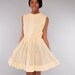 Vintage Sheer Cream Pleated Sleeveless Day Dress // Embroidered Bodice // Full Skirt // M //
