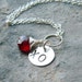 Garnet Necklace Hand Stamped Initial Necklace Sterling Silver Monogram January Birthstone Pendant personalized Valentine Jewelry