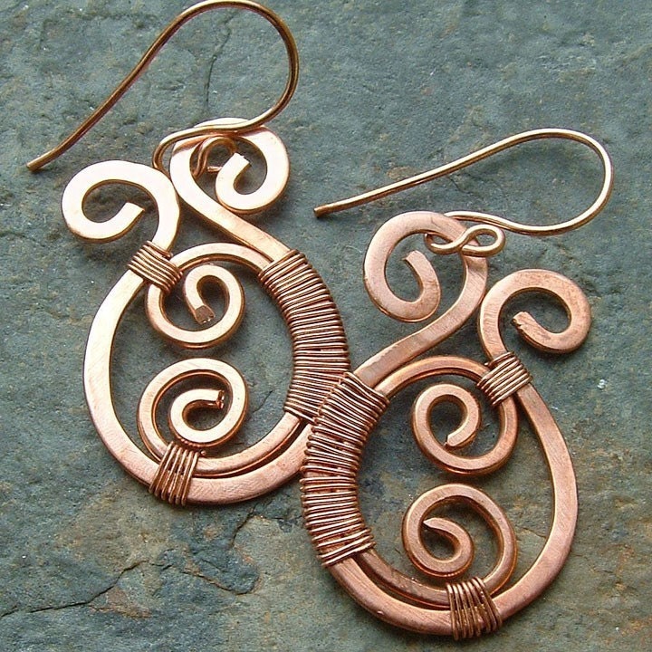 Copper Paisley Earrings Copper Wire Wrap Drop Dangle by ArtistiKat