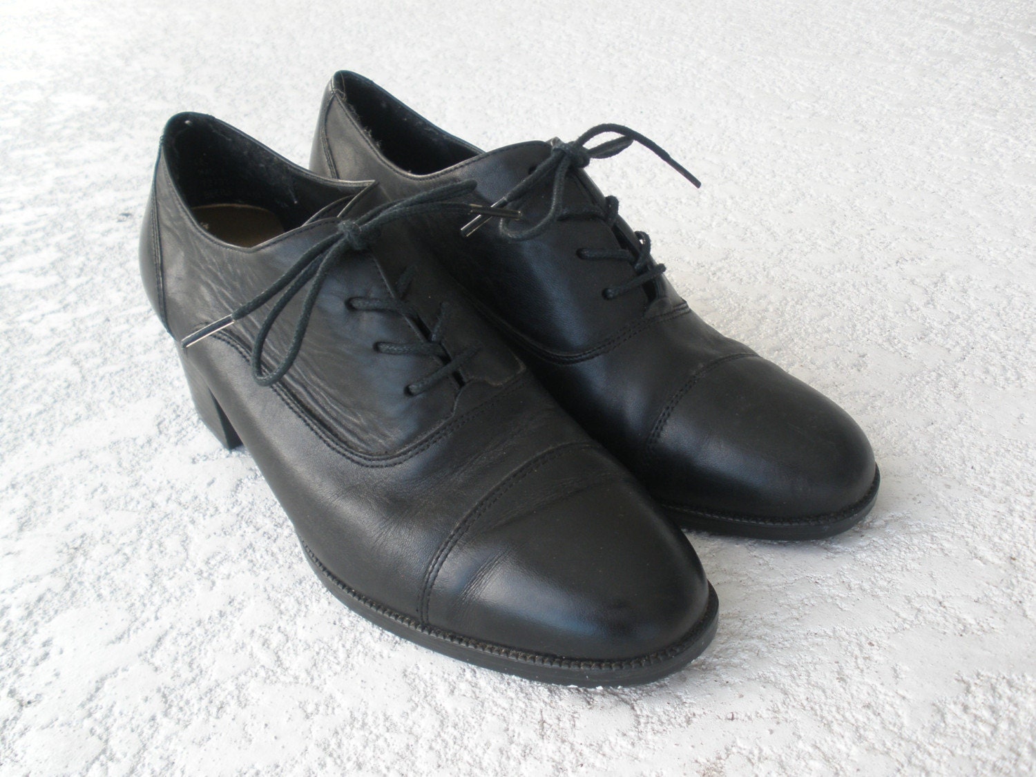 Vintage black leather old lady lace up shoes by vintageagogirl