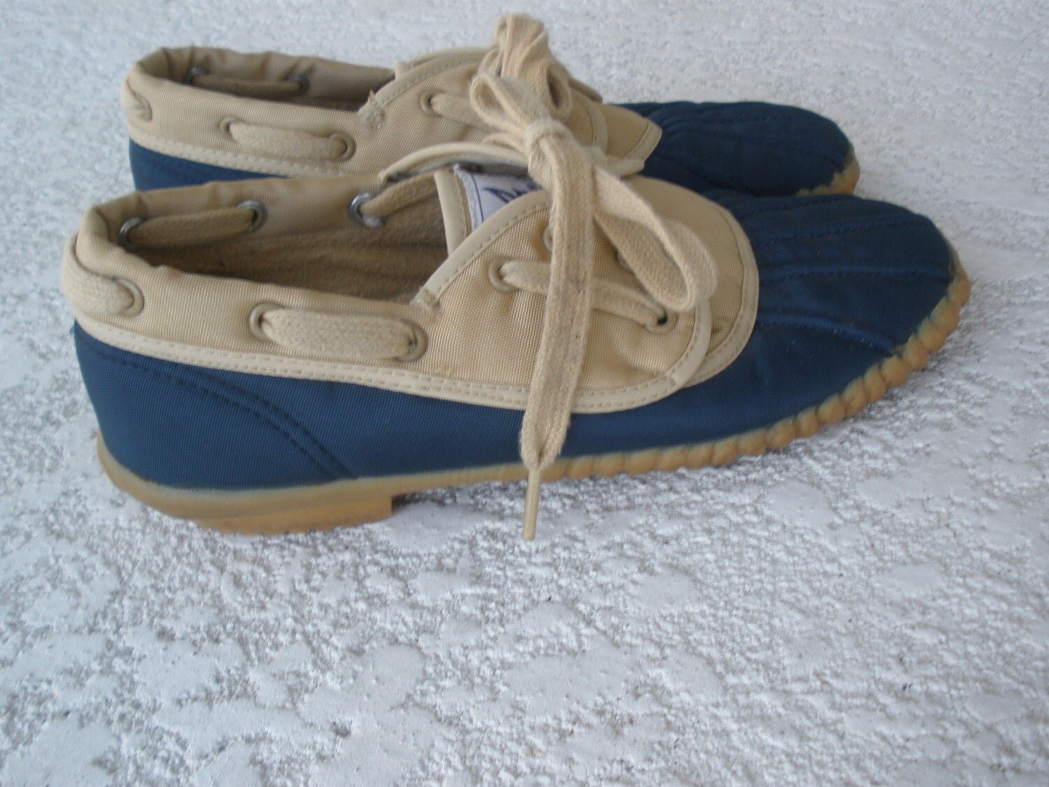 duck boots blue and tan