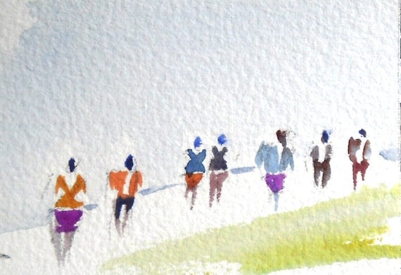 watercolor painting ACEO original walking figures people