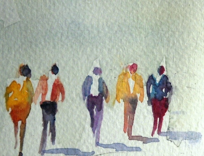 watercolor painting ACEO original walking figures people