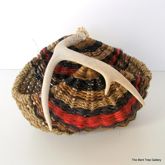 Antler Basket in Black and Red Handmade from Natural Materials