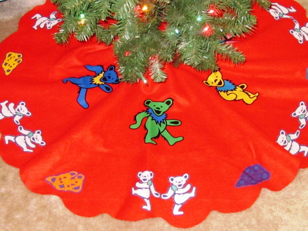 Christmas Tree Skirt Made With Repurposed Grateful Dead