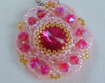 Crystal Beaded Pink and Fuchsia Pendant Necklace Unique Jewelry Romantic gift