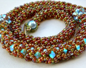 Cystal Necklace Earth Tones Autumn Colors Flexible Unique Beaded Beadwork Beadweaving Jewelry Beadwoven