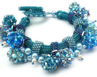 Rivoli Beadwoven Blue Bracelet Unique Beaded Beadwork Beadweaving Jewelry Inspired By Picasso
