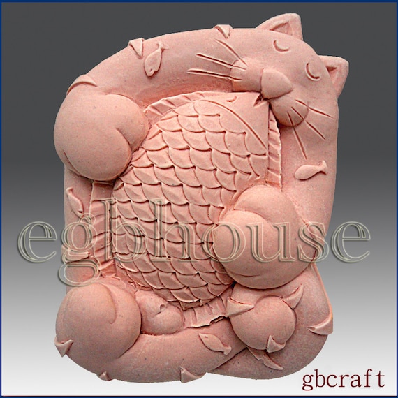 2D Silicone Soap Mold The Cat Eats the Fish free shipping