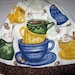 Crochet hanging Towel, coffee cups, with Beige top