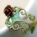 Bronze Babe- Antiqued Green Patina Brass Ring with oxidized Brass Flower, vintage filigree ring, unique, detailed, victorian design