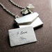 Shiny silver envelope locket necklace, I love you note, dainty bow, romantic necklace