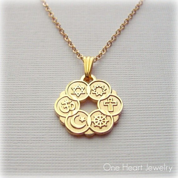 Interfaith Pendant Religious Symbols Gold Necklace