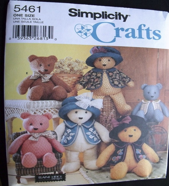 Simplicity Pattern 5461 for 18 Inch and 22 Inch Bears with