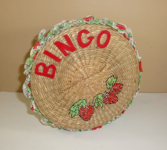 Bingo Basket Decorated Strawberry Red by AntiquesGaloreGal on Etsy