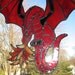 Fire Breathing Stained Glass Dragon in Iridescent RED and Red Orange wings with Black Arms