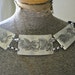 Vintage 40s aluminum hammered belt- necklace with etched roses design and assymetric links-panels.