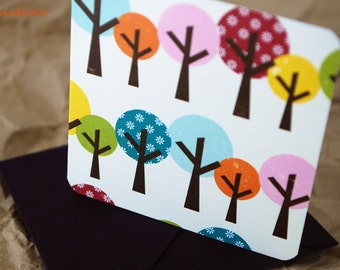 Blank Mini Card Set of 10, Cool Graphic Tree Design with Contrasting Polka Dot Pattern on the Inside, Chocolate Brown Envelopes, mad4plaid
