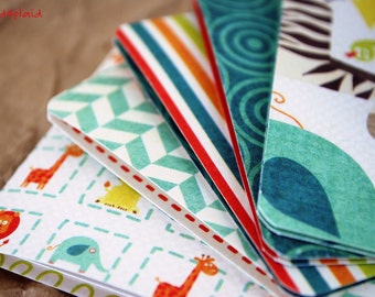 Blank Mini Card Set of 10, Boy Theme, 10 Different Prints with Contrasting Patterns on the Inside, Light Natural Kraft Envelopes, mad4plaid