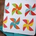 Blank Mini Card Set of 10, Summer Pinwheel Design with Contrasting Pattern on the Inside, Metallic Aqua Envelopes, mad4plaid on Etsy