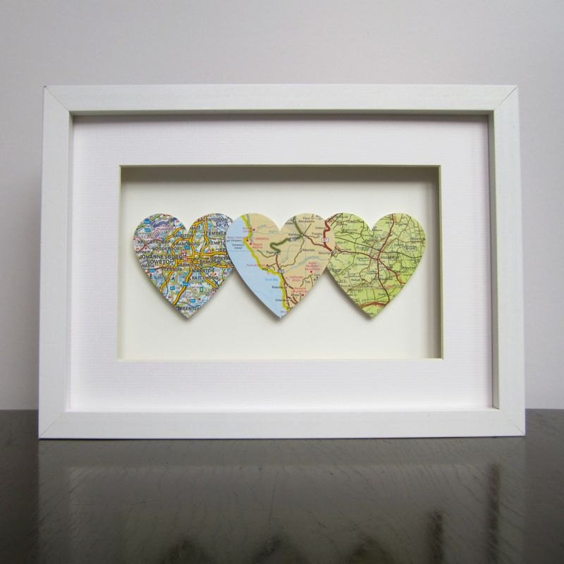 Three Hearts Vintage Maps Reserved for KylieMcCulloch