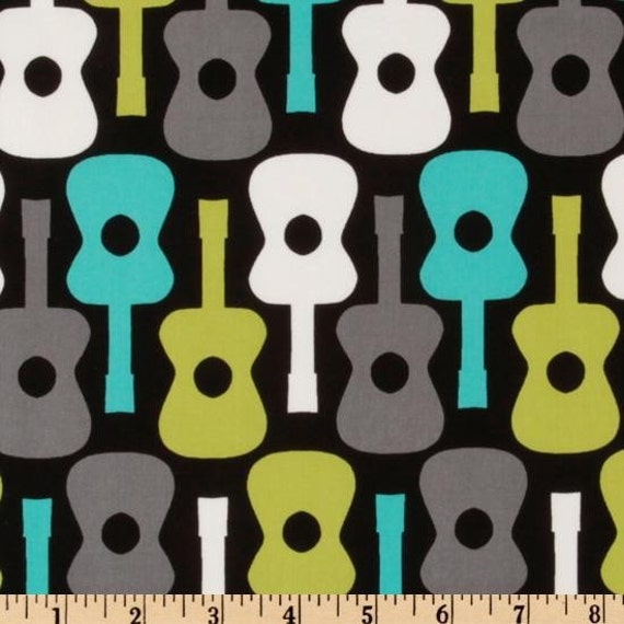 Lagoon Groovy Guitar Cotton Quilting Fabric by Michael Miller