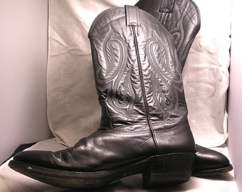 Vintage Nicona Black Leather Cowboy Boots Size 11