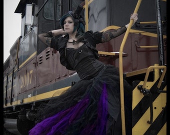 Black and Bright Purple Gothic Formal Wedding Skirt all sizes MTCoffinz
