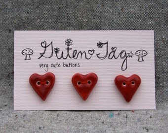 Heart Ceramic Button Porcelain with Red Glaze