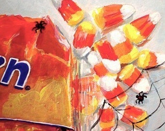 Original Painting - CANDY CORN And SPIDERS - Halloween Art by Rodriguez - Small Art Format