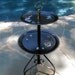Vintage Hand Painted Black Metal Tole Tiered Table - Tray Style With Handle