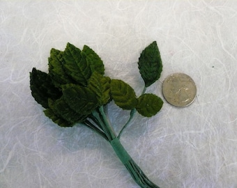Vintage Green Velvet Leaves Tiny NOS (6)