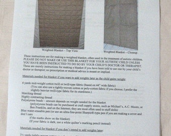 Original Instructions & PDF PATTERN for Making a Weighted Blanket, with Optional Cover