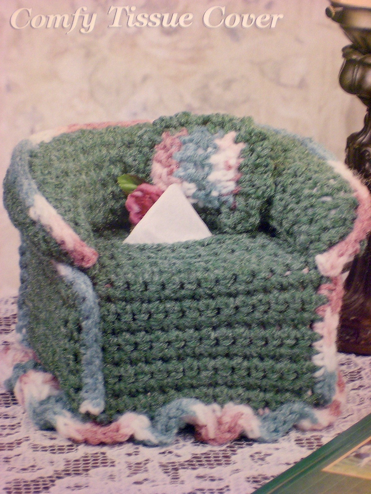 Chair Crochet Tissue Box Cover Pattern Leaflet by Needlecraft
